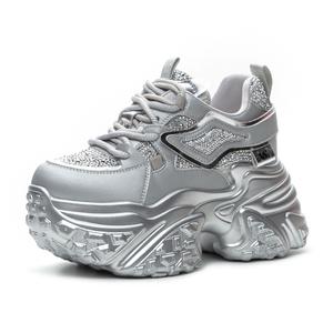 Противоскользящие и износостойкие легкие низкие кроссовки с массивной подошвой, увеличивающие рост, женские Shoe cabinet floral language, Silver