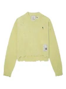 Свитер с V-образным вырезом и бахромой Maison Mihara Yasuhiro, зеленый