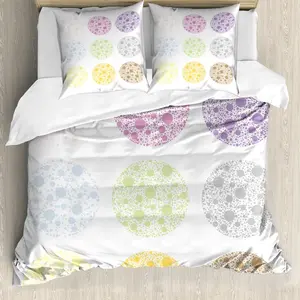 Пододеяльник ABAKUHAUS в горошек, с точками и кругами, с защитой от клещей, подходит для аллергиков, с наволочками, 200 см x 200 см - 80 x 80 см, разноцветный