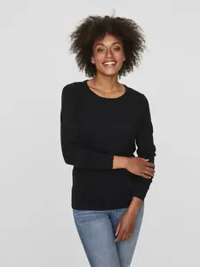 Свитер Vero Moda с круглым вырезом "VMCARE STRUCTURE LS O-NECK BLOUSE", из натурального хлопка, черный