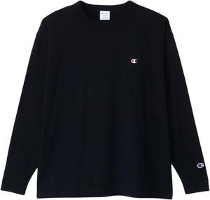 Мужская футболка с длинным рукавом, круглый вырез, 100% хлопок, логотип One Point, свободный крой, приспущенные плечи Champion, черный