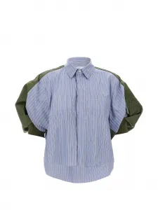 Бомбер-рубашка в полоску с короткими рукавами Sacai, синий