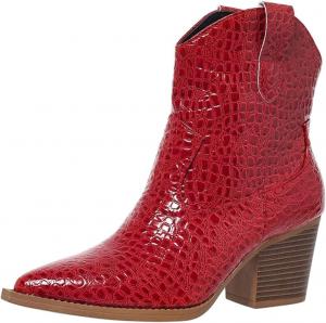 Женские западные ковбойские сапоги Челси до щиколотки с каблуком стойкой, заостренным носком, короткие сапоги до середины голени, классические ковбойские, сексуальные, винтажные, для вечеринок и повседневной носки, размеры US 5.5-11 M Generic, Red