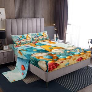 Erosebridal Комплект постельного белья Summer Gnomes с морским принтом гномов и звездами, Teal Orange