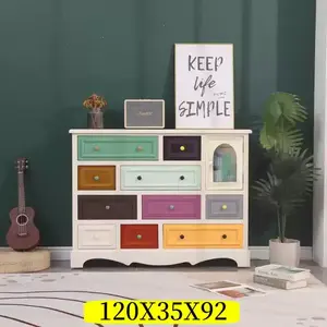 Yu Senyi Комод для гостиной из массива дерева в американском стиле, 10 ящиков и 1 дверца, цвет ivory white, полностью собран