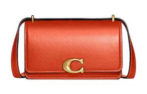 Бандитская кожаная сумка-конверт через плечо женская оранжевая COACH