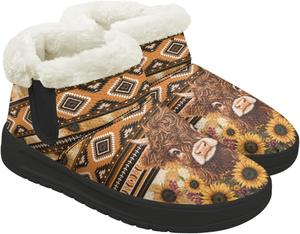 Женские зимние теплые сапоги с меховой подкладкой Удобные зимние ботинки для женщин Широкая колодка Ботильоны с нескользящей подошвой для походов Chririnla, Sunflower Highland Cow