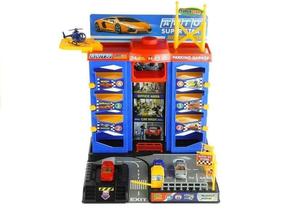 Набор: Парковочный лифт, 3 автомобиля, вертолет. Lean Toys