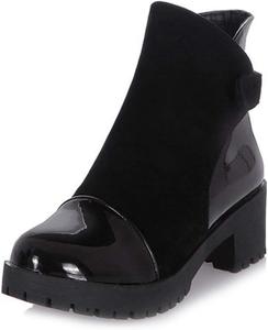 Женские ботильоны MIOKE с круглым носком, платформой, застежкой-липучкой и массивным средним каблуком, повседневные короткие ботинки, Black-Velvet Lined