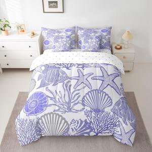 Erosebridal Комплект постельного белья Ocean Sea Animal с морским принтом из звезд, кораллов и рыб для детей и взрослых, Purple Grey