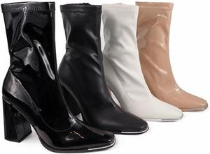 Женские модные ботильоны с квадратным носком на массивном каблуке средней высоты Liliana, Nude Patent