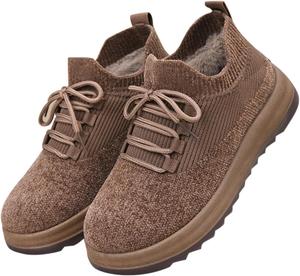 Повседневные снежные ботинки для женщин, дышащая сетка, с плюшевой подкладкой, для прогулок на улице, утепленные, с круглым носком, ботильоны Generic, Brown