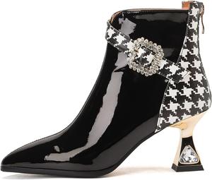 Женские ботильоны TinaCus из лакированной кожи ручной работы с заостренным носком, стразами, средним каблуком, разноцветные, на молнии, с пряжкой, White