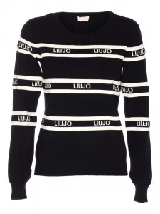 Свитер с круглым вырезом и логотипом в полоску LIU JO, черный