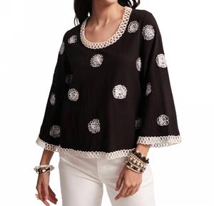 Топ Фиона Скриббл с вышивкой в черно-устричном цвете Frances Valentine