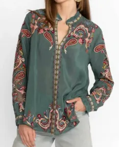 Блузка Simone оливкового цвета Johnny Was