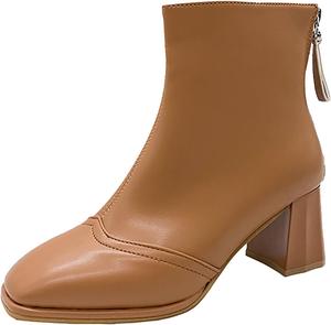 CsgrFagr Модная женская обувь однотонного цвета, осенние ботильоны с толстой подошвой, квадратным каблуком, на молнии, с закругленным носком (черный, 8)