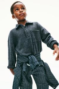 Рубашка поло из трикотажа в рубчик H&M, серый