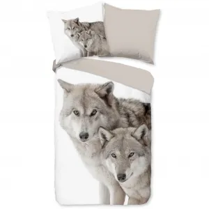 Доброе утро двустороннее постельное белье «Fera», бобр, 135х200, теплое, мягкое, двусторонний вид, молния, волк, песочный Good Morning