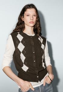 Кардиган Massimo Dutti CREW NECK WITH DIAMOND PATTERN, Mottled Dark Brown