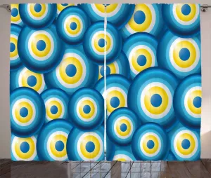 Штора ABAKUHAUS Evil Eye в деревенском стиле, перекрывающиеся символы удачи, присборенная штора для спальни с петлями и крючками, 280 x 225 см, цвет: желтый, белый, синий Abakuhaus