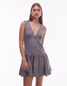 Серое платье с v-образным вырезом и заниженной талией Cabaello Nia