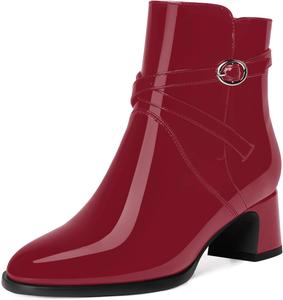 Женские сапоги MODENCOCO, удобные, повседневные, для свиданий, с круглым носком, массивным низким каблуком, по щиколотку, 5,1, Burgundy