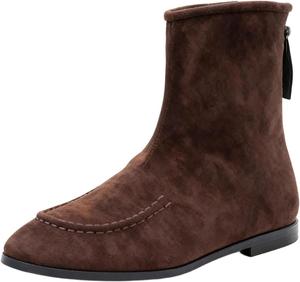 Женские винтажные замшевые низкие ботинки сзади на молнии, удобные, повседневные, с округлым носком, на нескользящей резиновой подошве, короткие ботинки для работы, вечеринок и ежедневной носки NXNBHSL, Coffee Brown