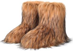 Женские сапоги ZVC из искусственного меха, уютные снежные сапоги, теплые пушистые зимние ботинки, мягкие сапоги до середины голени, для улицы и дома, на плоской подошве, Brown