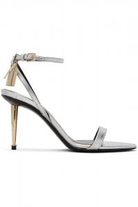 Сандалии на каблуке без каблука с острым носком и замком из кожи наппа Tom Ford, серебро