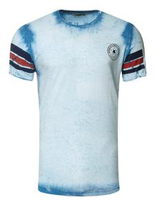 Винтажная студенческая футболка бежево-синего цвета Rusty Neal