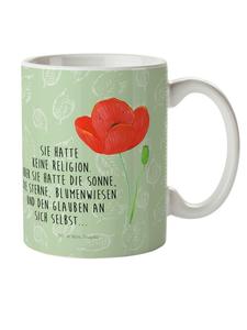 Детская кружка с изображением цветка мака и надписью на зеленом фоне. Mr. & Mrs. Panda