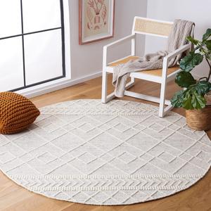 Ковер SAFAVIEH, 183 x 183 см, Natura Collection, Ivory & Black, ручной работы, марокканский бохо с плетеными кистями из шерсти, идеален для помещений с высокой проходимостью в гостиной, спальне (NAT339A)