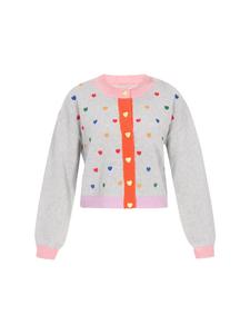 Женский кардиган серо-меланжевого цвета с разноцветными вставками myMo