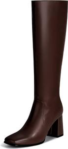 Женские высокие сапоги Vipost с квадратным носком 3,35 дюйма, массивным каблуком, с молнией сбоку, модные и удобные длинные сапоги на осень и зиму 2025, Coffee