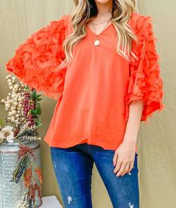 Футболка Feather с детализированным рукавом 3/4 и текстурой "слэб" в цвете грейпфрут And The Why, Grapefruit