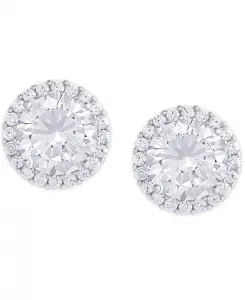 Серьги-Гвоздики с круглым кубическим цирконием и солитером в серебряной оправе Macy'S, april/clear