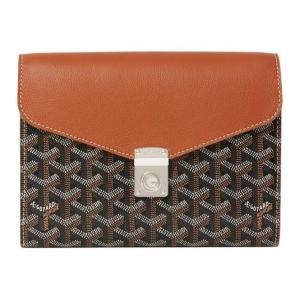 Сумка через плечо из холста с кожаной отделкой, унисекс черно-коричневая GOYARD