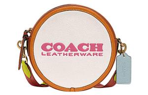 Сумка Kia из телячьей кожи, круглая миниатюрная, через плечо, кроссбоди, женская, мел многоцветный COACH