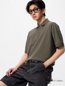Стирающийся трикотажный джемпер-поло (короткий рукав) Uniqlo, зеленый
