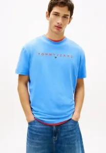 Футболка с вышитым линейным логотипом, базовая футболка Tommy Jeans, Blue Twilight