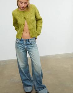 Кардиган Stradivarius Cable-knit в оливково-зеленом цвете