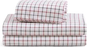 Tommy Hilfiger Фланелевые простыни, цвет Tompkins Windowpane Blue, размер 140x200 см, комплект с наволочкой и простыней на резинке, хлопок, невероятно мягкие