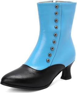 Женские кожаные ботильоны Alyaafifa на невысоком каблуке «kitten heel» с заостренным носком, винтажного викторианского стиля, удобные короткие ботинки с молнией, осенне-зимние туфли для платья, офиса или вечеринки, Two Tone - Blue