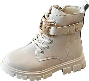 Детские ботинки IWIHMIV для девочек, с боковой молнией, короткие, удобные зимние, с подошвой против скольжения, на шнуровке, для малышей, White