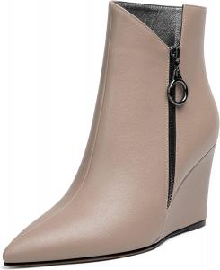 Женские ботильоны Eldof на танкетке с острым носком и молнией, короткие ботинки на каблуке 3,5 дюйма для ходьбы, Matte Beige