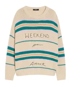 Бежевый полосатый свитер оверсайз Weekend Max Mara, бежевый