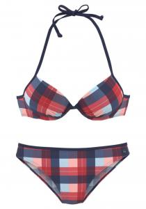Бикини на косточках s.Oliver Push-up Bikini, цвет navy/light blue/pastel red