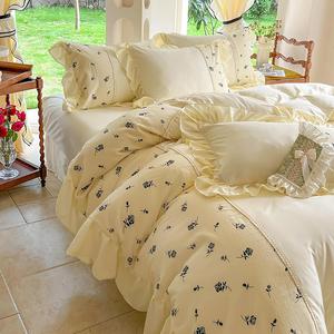 YUSIWOAL Комплект постельного белья вышитый с рюшами и кружевом в стиле принцессы Yellow
