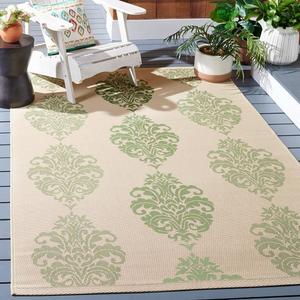 Ковер SAFAVIEH, 239 x 239 см, Washable Rug Outdoor Courtyard Collection - Natural & Olive, без линьки и легкий в уходе, идеально для патио, заднего двора, прихожей (CY2720-1E01)